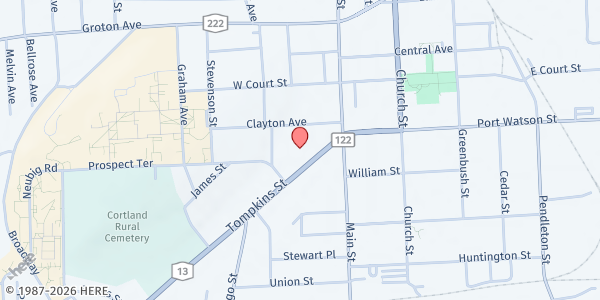 Map showing Cortland Family YMCA at 22 Tompkins Street, Cortland, NY