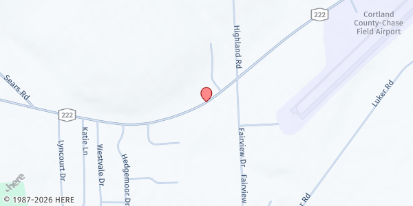 Map showing First United Methodist Church "Cupboards of Love" at 734 State Route 222, Cortland, NY