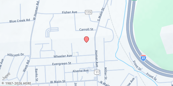 Map showing Seven Valleys Food Rescue at 174 Homer Ave, Cortland, NY