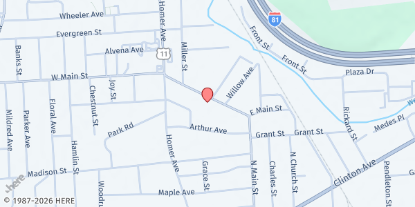 Map showing Seventh Day Adventist Church at 106 N Main St, Cortland, NY