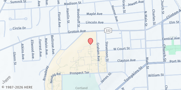 Map showing SUNY Cortland Cupboard - Old Main Basement at Gerhart Drive - Old Main Basement Room B-05, Cortland, NY
