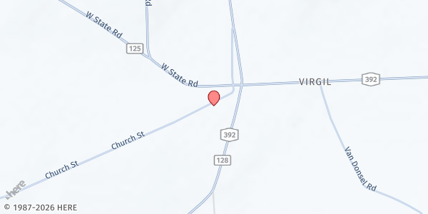 Map showing Virgil "The Lord's Cupboard" United Methodist Church at 1194 Church Street, Cortland, NY