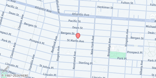 Map showing Crown Heights Bites Back Distribution Site at 629 Nostrand Avenue, Crown Heights, NY