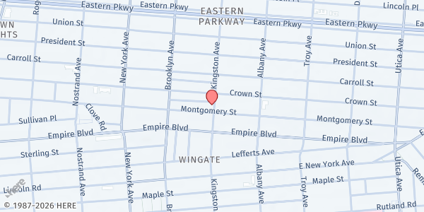 Map showing Crown Heights Jewish Community Council, Inc. at 392 Kingston Avenue, Crown Heights, NY