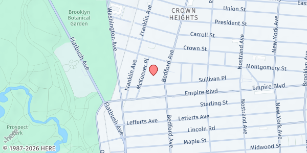 Map showing Ebbets Field Houses – Crown Heights (Brooklyn) at 1720 Bedford Avenue, Crown Heights, NY