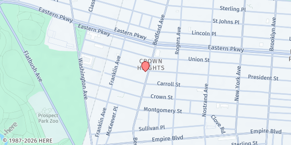 Map showing Eben-ezer Haitian Baptist Church at 1058 President Street, Crown Heights, NY