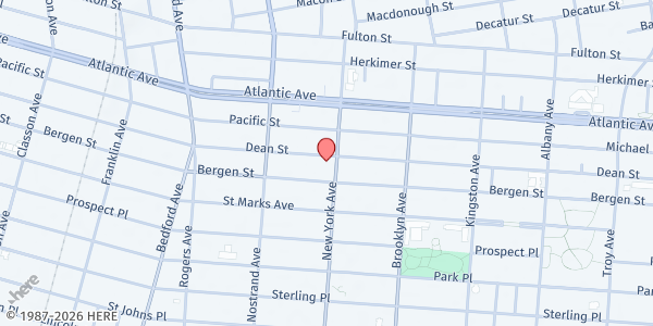 Map showing Hebron French-Speaking S.D.A. Church at 1256 Dean Street, Crown Heights, NY