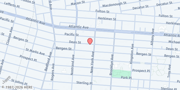 Map showing Hebron Seventh Day Adventist Church at 1256 Dean Street, Crown Heights, NY