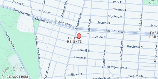 Map showing LOVE WINS FOOD PANTRY @ BCPC at 1561 Bedford Avenue, Crown Heights, NY