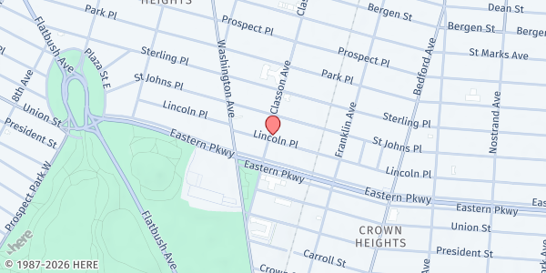 Map showing Prospect/Crown Heights Friendly Fridge at 461 Lincoln Place, Crown Heights, NY