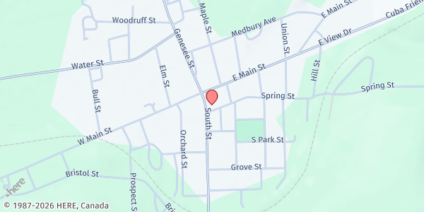 Map showing Cuba Baptist Church at 17 South Street, Cuba, NY