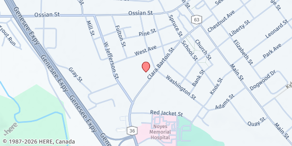 Map showing Dansville / Noyes Health PUP at 9384 Main Street, Dansville, NY