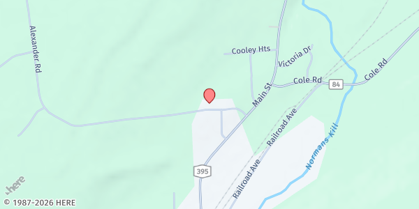 Map showing Bishop Scully Hall at Our Lady of Fatima at 1735 Alexander Road, Delanson, NY