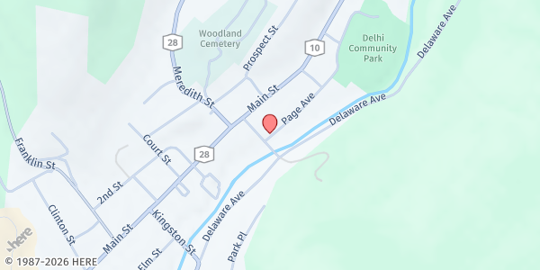 Map showing Delhi Winter Farmers' Market at 4 Page Avenue, Delhi, NY