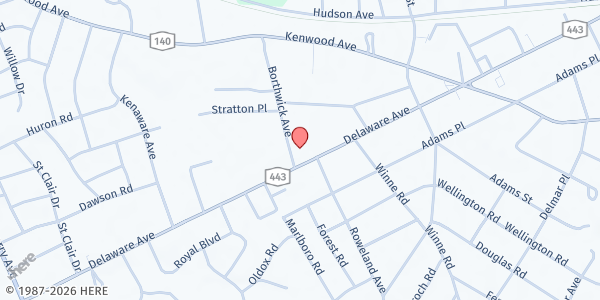 Map showing Town Hall Building at 445 Delaware Avenue, Delmar, NY