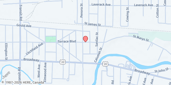 Map showing TRI COMMUNITY FOOD PANTRY - Depew at 722 TERRACE BOULEVARD, DEPEW, NY