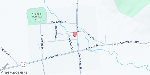 Map showing Deruyter Comm Service FP at 735 Utica Street, Deruyter, NY