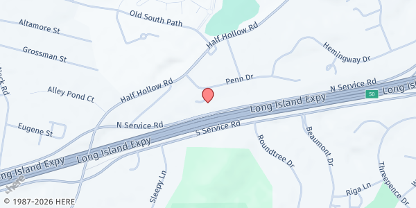 Map showing Faith Ministries at 3 Penn Ct., Dix Hills, NY