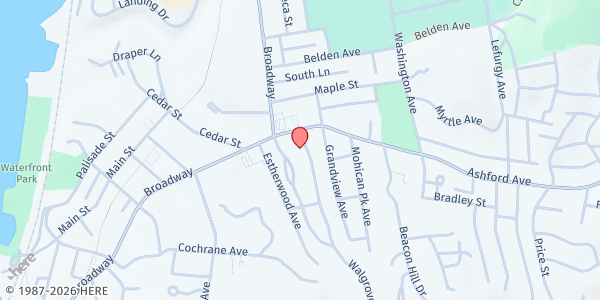 Map showing SACRED HEART CHURCH FOOD FOR THE HUNGRY FOOD PANTRY at 18 BELLEWOOD AVENUE, DOBBS FERRY, NY