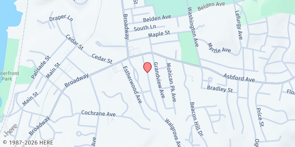 Map showing SACRED HEART CHURCH FOOD FOR THE HUNGRY FOOD PANTRY at 18 BELLEWOOD AVENUE, DOBBS FERRY, NY