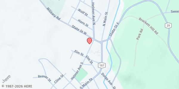 Map showing United Methodist Church at 21 N. Helmer Ave, Dolgeville, NY