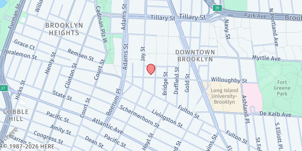 Map showing Bailey House at 57 Willoughby Street, Downtown Brooklyn, NY