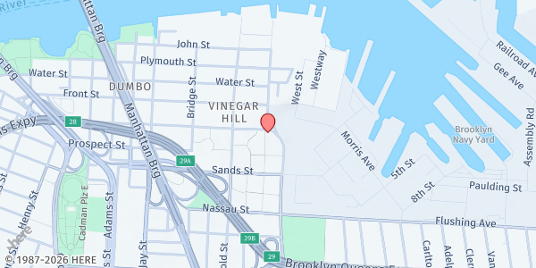 Map showing Vinegar Hill Food Pantry at 228 York Street, Downtown Brooklyn, NY