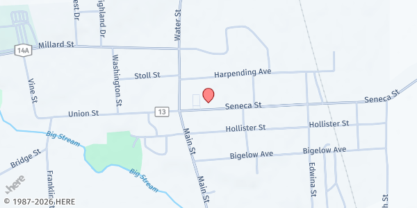 Map showing Dundee Food Pantry at 20 Seneca Street, Dundee, NY