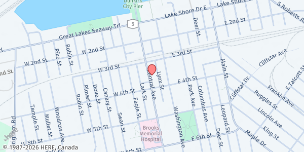 Map showing Catholic Charities - Dunkirk at 326 Central Ave - First Floor, Dunkirk, NY