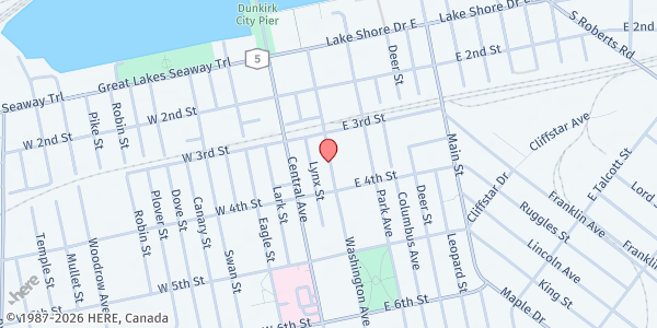 Map showing Ch.Co. Rural Min at 319 Washington, Dunkirk, NY