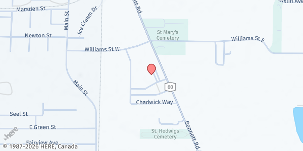 Map showing Chautauqua Opportunities Inc - Connections North at 10825 Bennett Rd, Dunkirk, NY