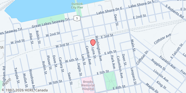 Map showing Friendly Kitchen (CCRM) - Food Pantry at 319 Washington Ave, Dunkirk, NY