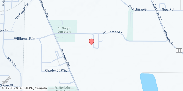Map showing Miller's Apples Farm Stand at 3889 Williams Street, Dunkirk, NY