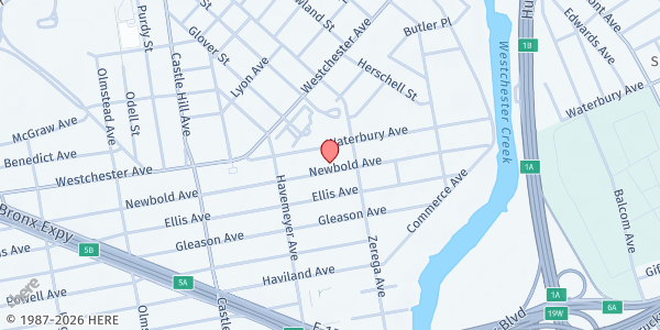 Map showing Baitul Aman Islamic Center at 2351 Newbold Avenue, East Bronx, NY
