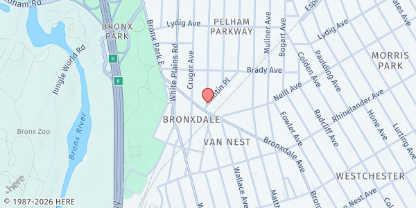 Map showing Brady Court Community Center at 768 Brady Avenue, East Bronx, NY