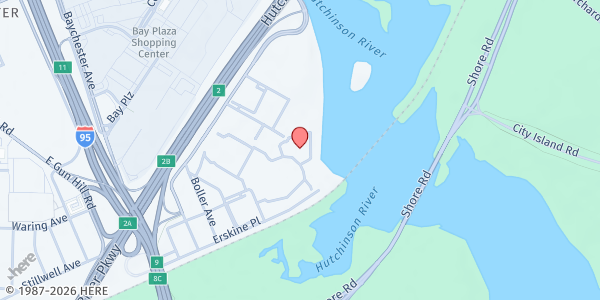 Map showing Cardinal Mccloskey Services Food Pantry at 120 Elgar Place, East Bronx, NY