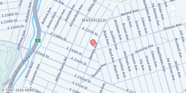 Map showing Church of St. Frances of Rome Food Pantry at 761 East 236th Street, East Bronx, NY