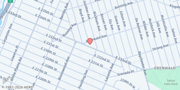 Map showing New York Common Pantry @ Office Of Senator Jamaal T. Bailey at 959 East 233rd Street, East Bronx, NY