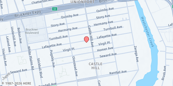 Map showing St. Andrew's Soup Kitchen at 781 Castle Hill Avenue, East Bronx, NY