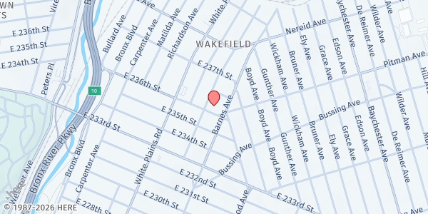 Map showing St Frances of Rome Church at 761 East 236th Street, East Bronx, NY