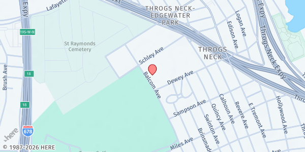 Map showing Throggs Neck Older Adult Center at 550 Balcom Avenue, East Bronx, NY