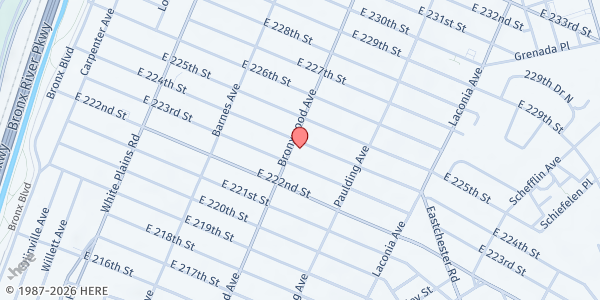 Map showing United Church of Jesus Christ at 3936 Bronxwood Avenue, East Bronx, NY