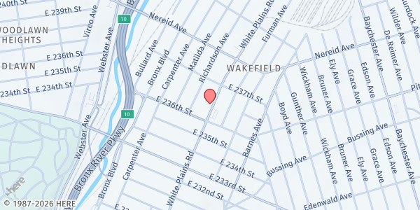 Map showing United Yes We Can Food Pantry - White Plains Road at 4327 White Plains Road, East Bronx, NY