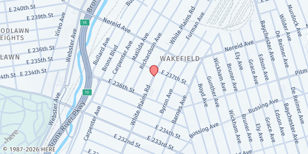 Map showing Unity with Love Warehouse at 4349 White Plains Road, East Bronx, NY