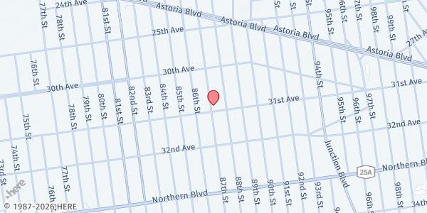 Map showing Atonement Lutheran Church at 3061 87th ST, East Elmhurst, NY
