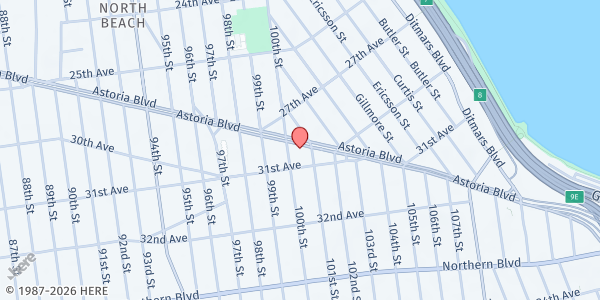Map showing FIRST BAPTIST CHURCH OF CORONA at 100-10 Astoria Blvd, East Elmhurst, NY