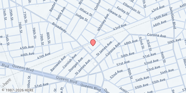 Map showing Our Lady of Fatima Church at 25 02 80 St, East Elmhurst, NY