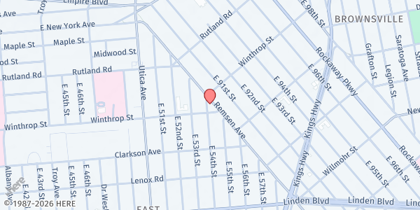 Map showing AFB Brooklyn & One Faith Inc Distribution Center at 220 Remsen Avenue, East Flatbush, NY