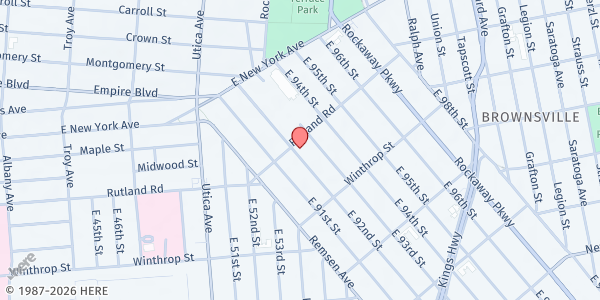 Map showing Environmental Hood Restoration and Promising Wishlist Thanksgiving Distribution Site at 966 Rutland Road, East Flatbush, NY