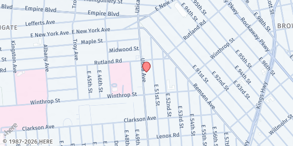 Map showing Sundance Social Adult Day Center, Inc. – Utica at 561 Utica Avenue, East Flatbush, NY